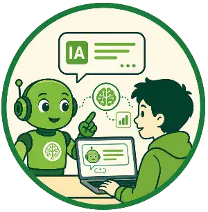 Icône Expériences IA en direct du Permis-IA Collège avec un élève utilisant une intelligence artificielle sur ordinateur