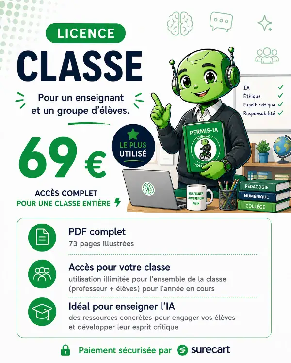 Licence pour une classe entière avec son professeur pour un accès illimité au Permis-IA Collège