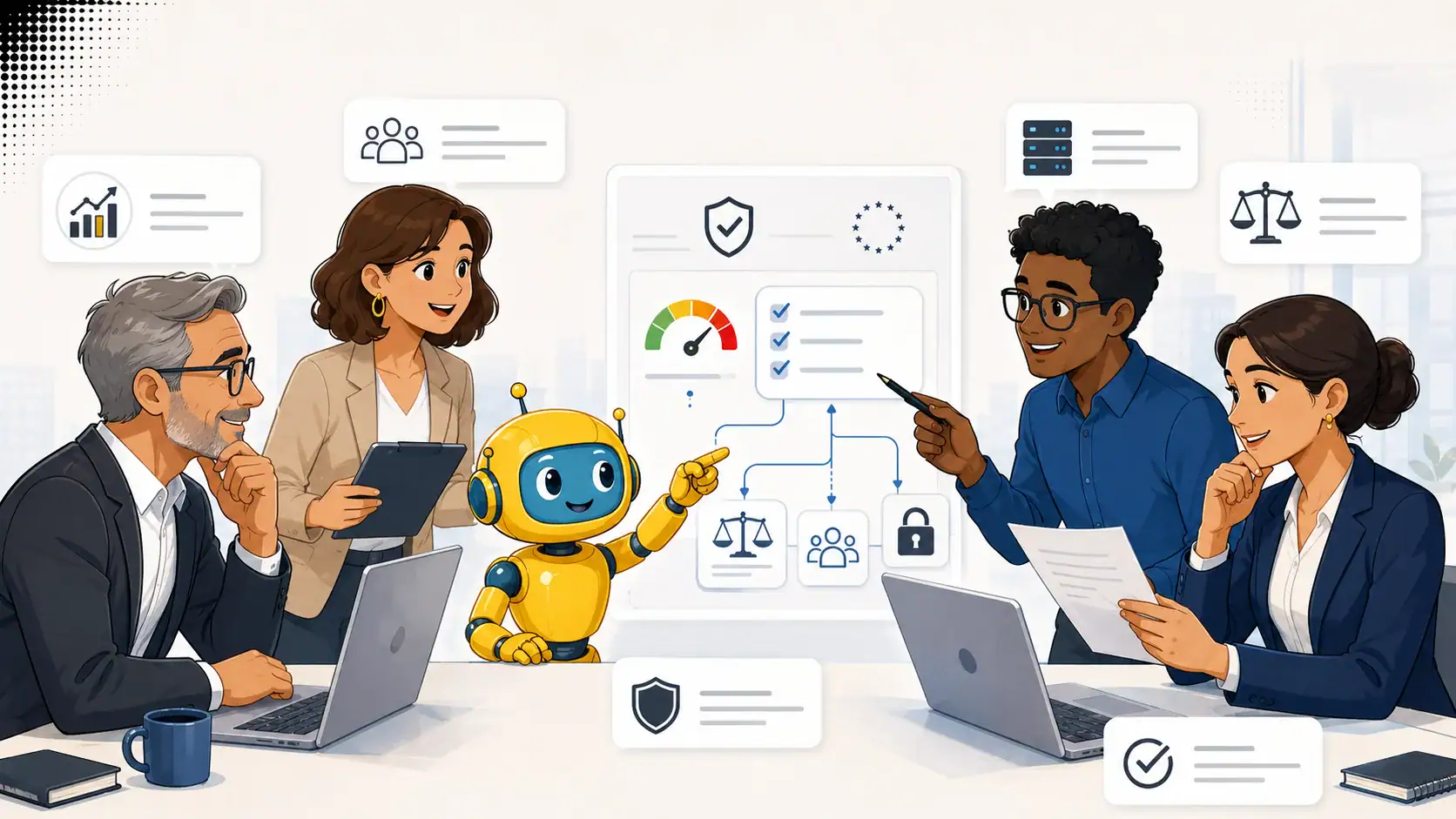 Illustration des profils professionnels impliqués dans l'application de l'AI Act