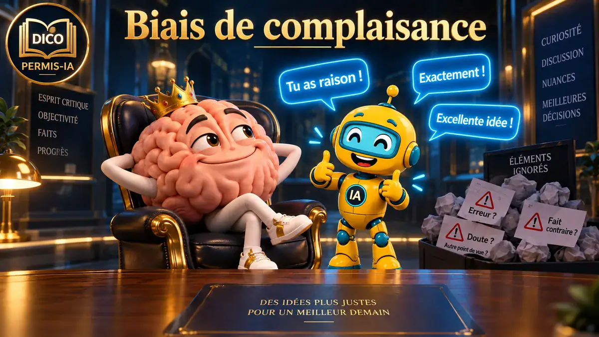 Robot et cerveau anthropomorphe discutent dans un décor éducatif.