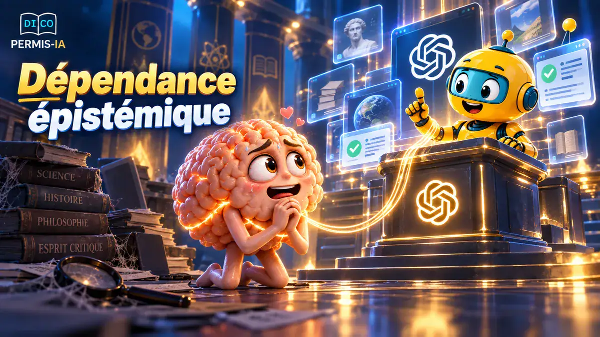 Personnage robot et cerveau cartoon dans un environnement numérique éducatif.