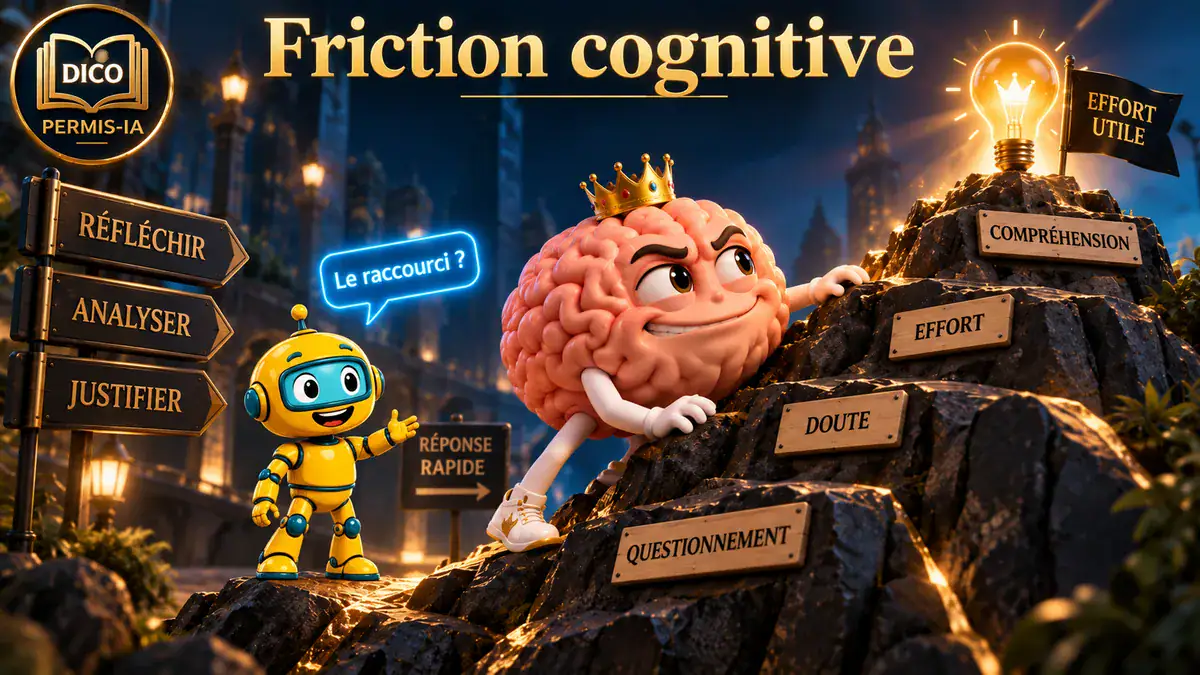 Illustration de cerveau avec une couronne face à un robot dans un contexte urbain nocturne.