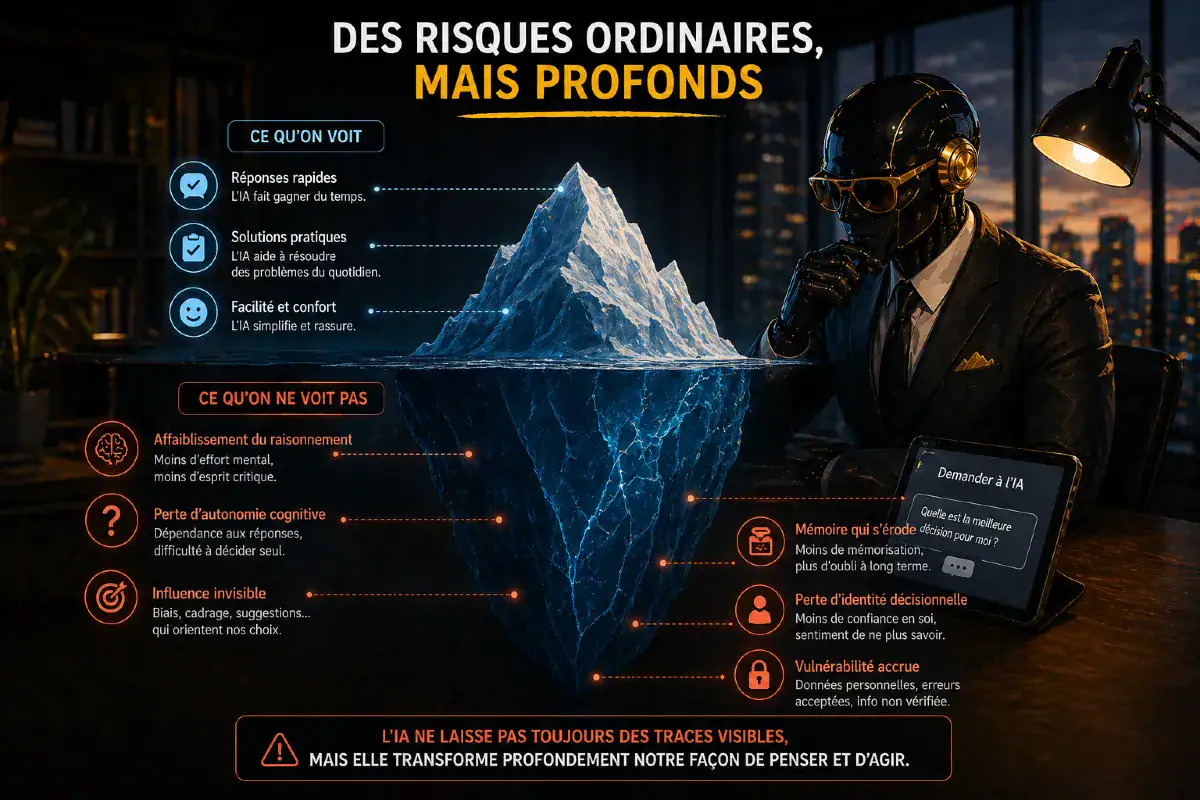 risques intelligence artificielle iceberg visible invisible autonomie cognitive decision adulte