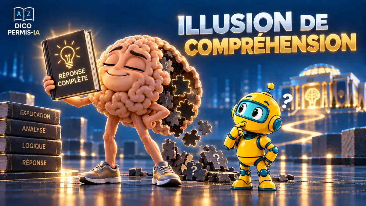 Illustration d'un cerveau anthropomorphe et un robot dans un décor urbain futuriste.