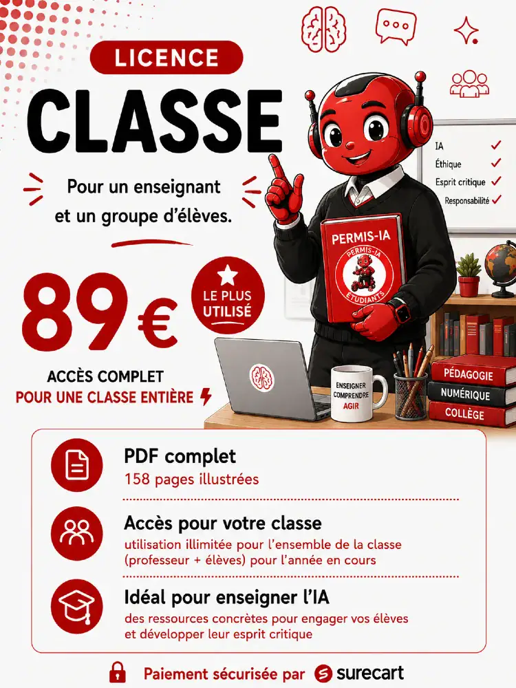 Licence de classe pour enseignant à 89 € avec accès complet et ressources pédagogiques.