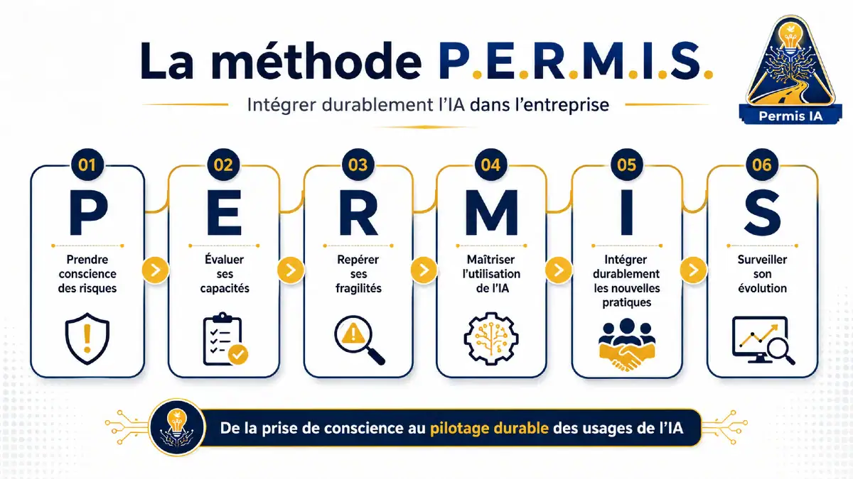 Les six étapes de la méthode P.E.R.M.I.S. pour intégrer durablement l’IA dans l’entreprise