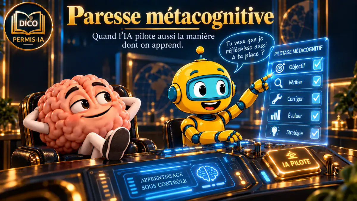 Robot et cerveau cartoon discutant de l'apprentissage de l'IA.