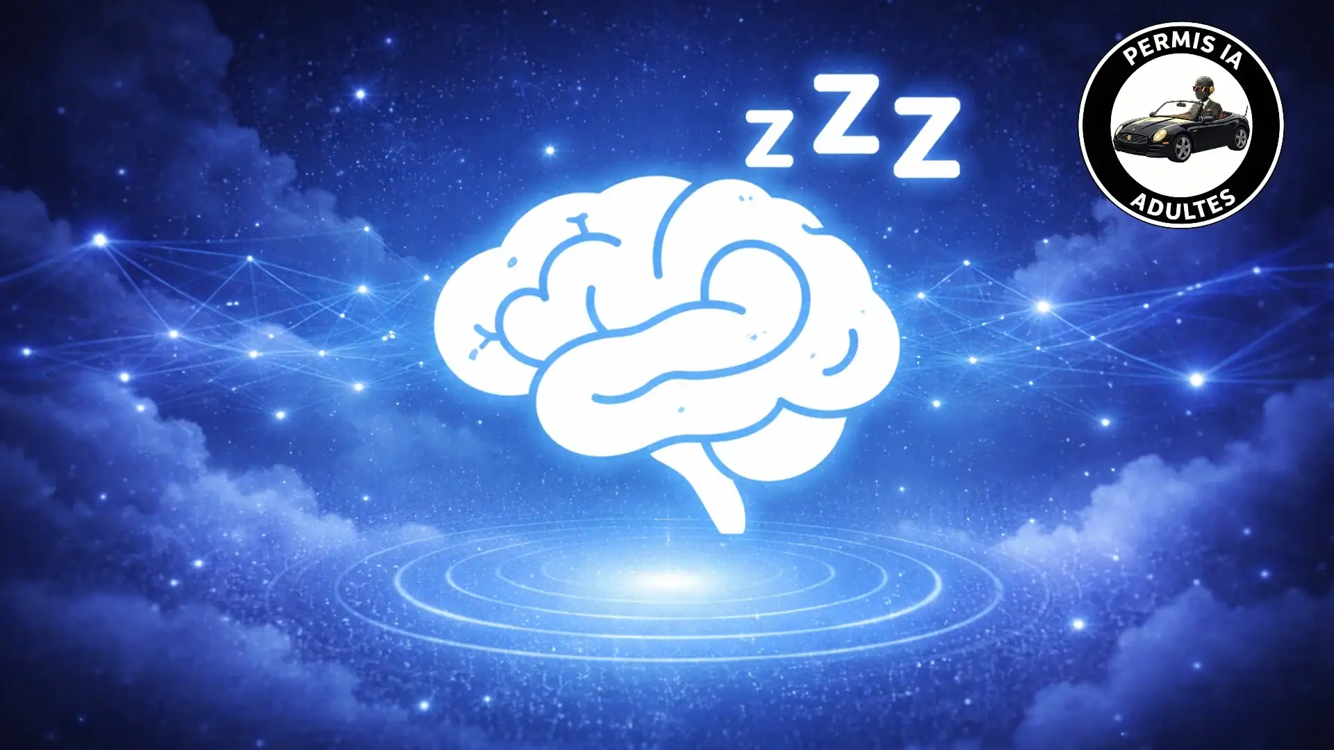 Sommeil et fatigue mentale chez l'adulte, illustration de cerveau endormi.