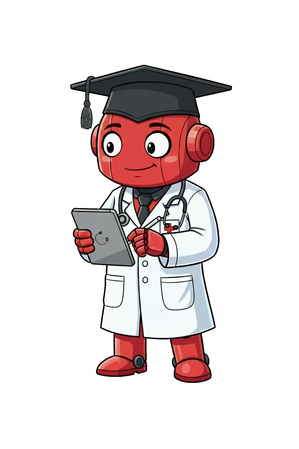 Robot étudiant médecin avec tablette, illustrant les remèdes pour un meilleur usage de l'intelligence artificielle.