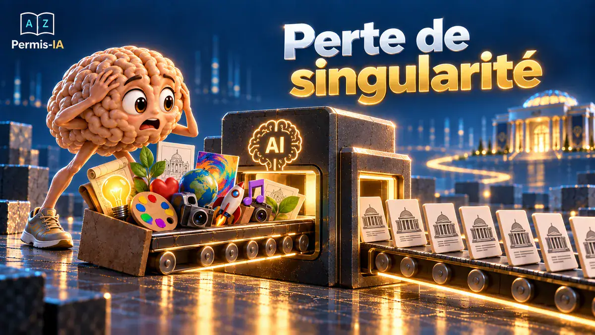Personnage animé avec cerveau en forme de nuage, symbolisant la perte de singularité.