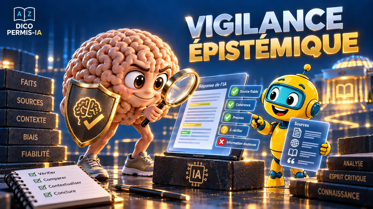 Deux personnages animés analysent des données pour la vigilance épistémique.